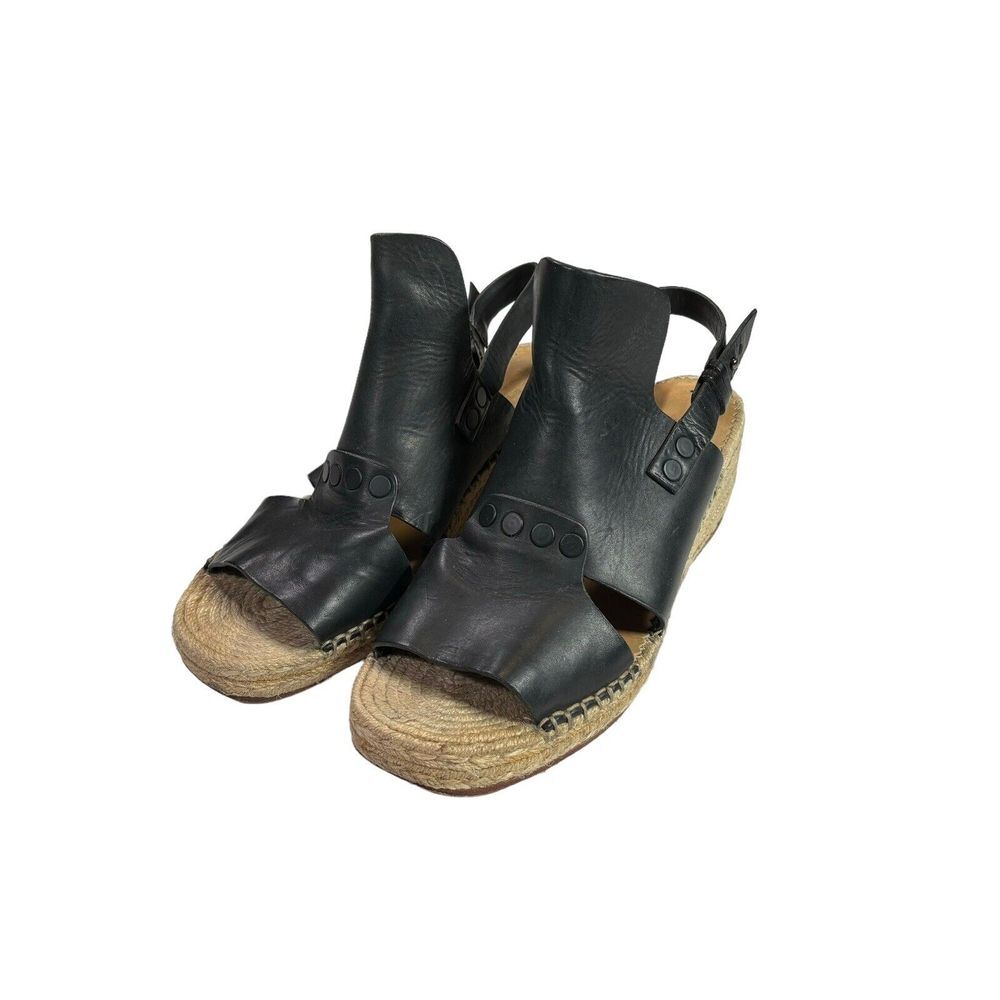 Rag & Bone Sayre Leather Espadrille Wedge black Sandals Wedge Size‎ 37.5 7.5